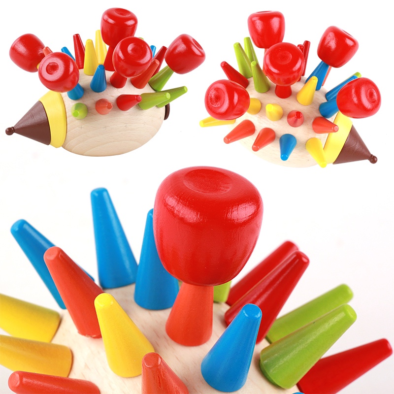 The wooden toy image of a hedgehog is highly entertaining and colorful, which can exercise babies' hand-eye coordination, visual ability, logical thinking ability, and early education enlightenment training. It is a parent-child game Application Scenario