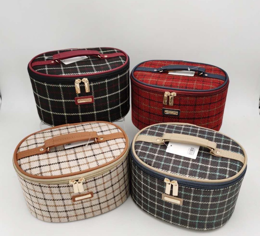 经典毛呢格子低桶两件套化妆包