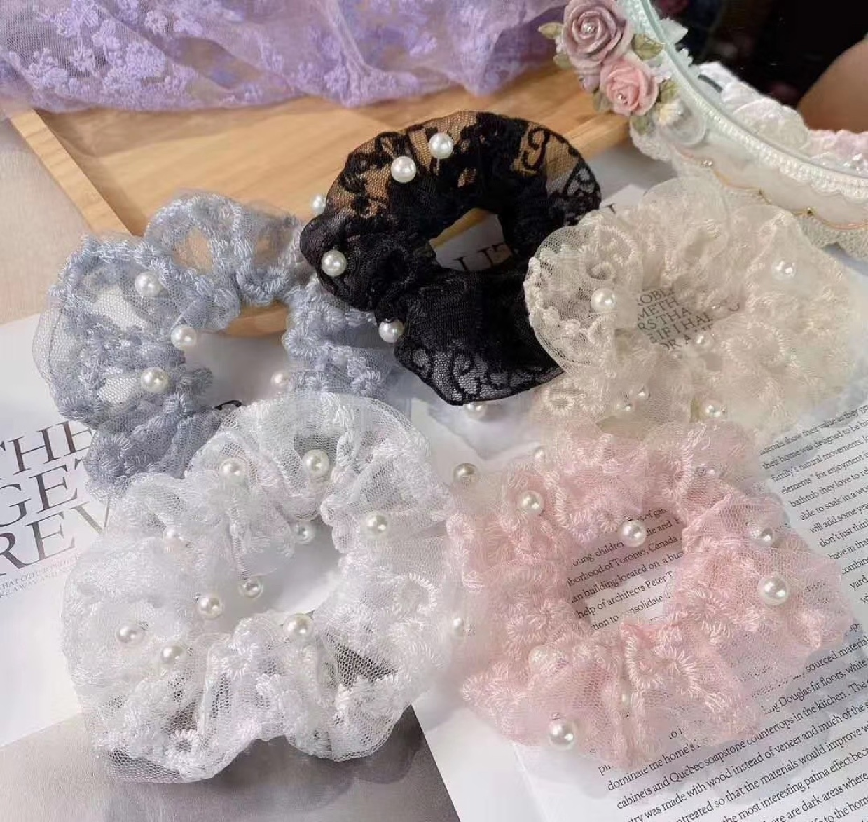 Lace pearl hair ring thumbnail