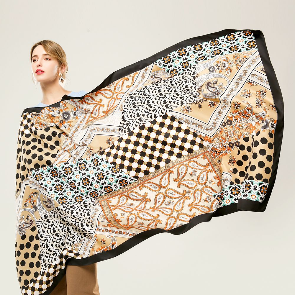 Cross-Border Twill Silk Cashew Patchwork Pattern Scarf Spring And Autumn Multi-Functional Printed Scarf Selling In Stock Specification drawing