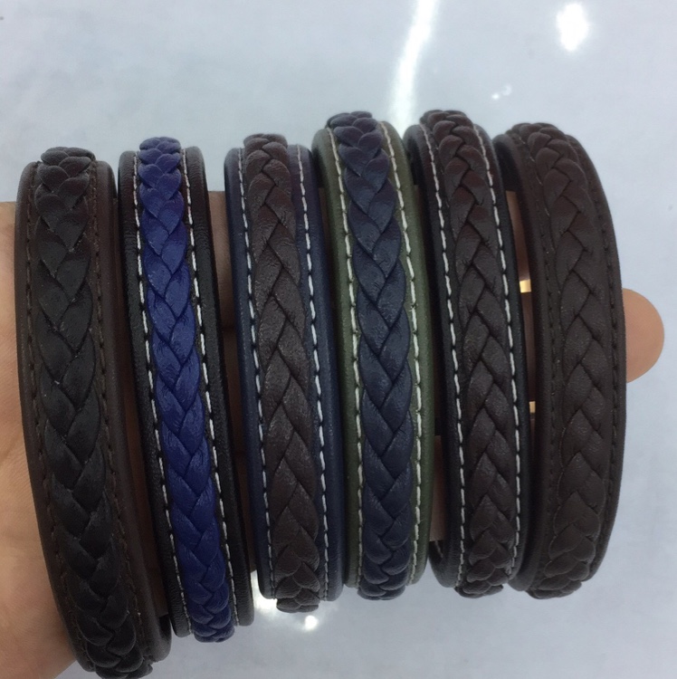 Best-selling stainless steel genuine leather bracelets from Europe and America, retro genuine leather woven bracelets for men and women