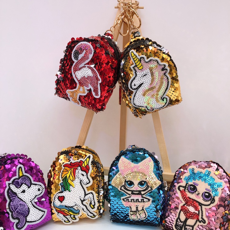 Sequin cartoon strip mini zero wallet key chain pendant full figure