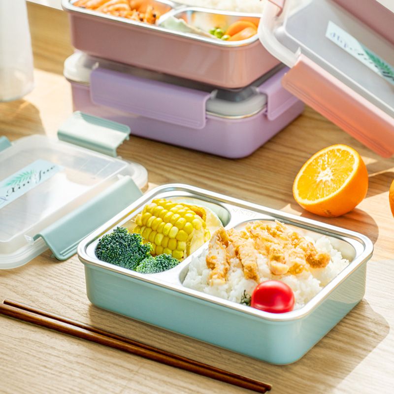 Direct-sale stainless steel insulated lunch box, student company, anti-scald rectangular large deepened bento box, split fast food plate details Picture