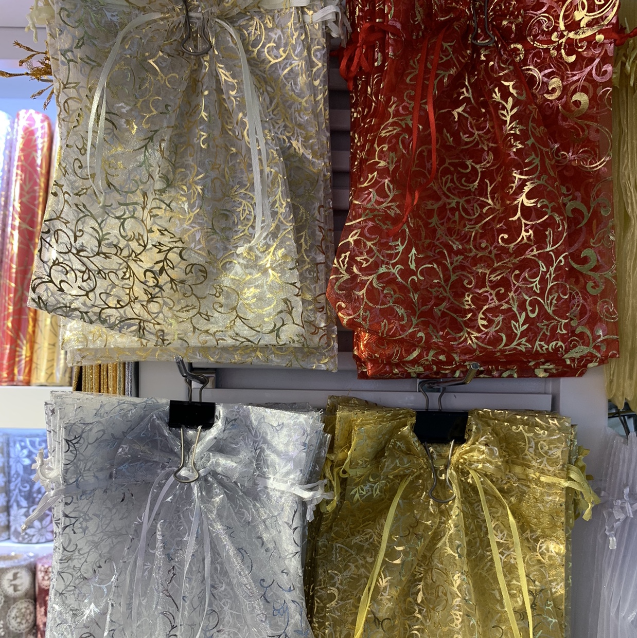 Gold-embossed gauze pocket