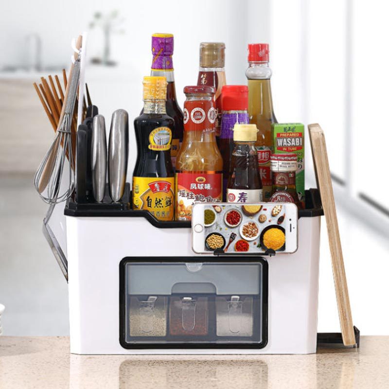 Direct-sale oil bottle seasoning jar, drawer-type double-layer household capacity, dormitory cooking multi-style seasoning box, three-compartment integrated full figure