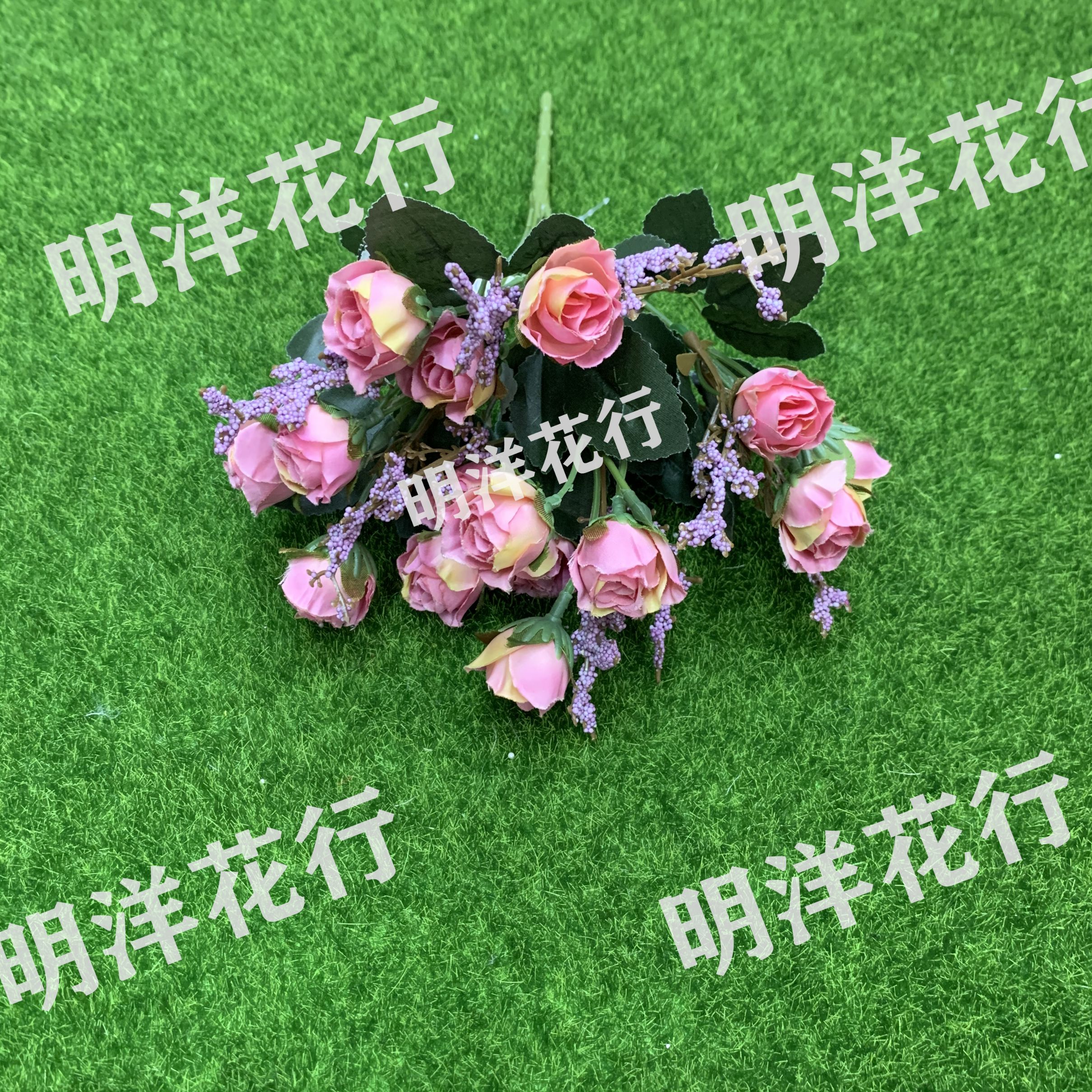 厂家直销仿真花室内装饰摆设桌面单支假花客厅装饰插花干花花束摆件（5头北欧小玫瑰）