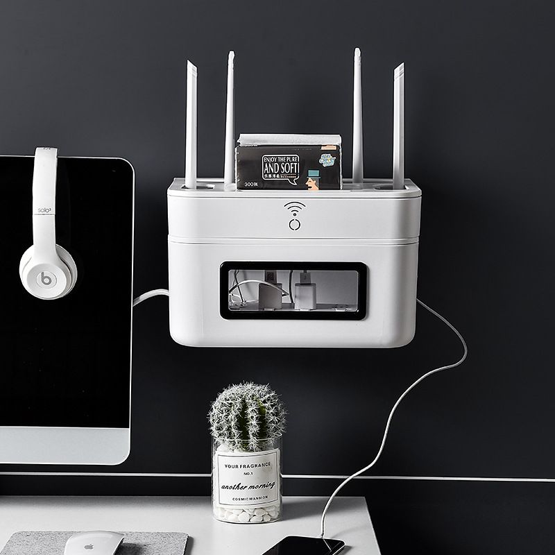 Direct-sale wireless router storage box, wall-mounted set-top box, power strip, socket organization magic tool, wire storage box Application Scenario