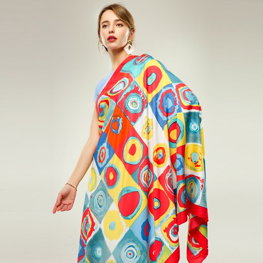 New Twill Silk Polyester Material Digital Circle European And American Style Scarf Yiwu Manufacturers Scarf In Stock Specification drawing