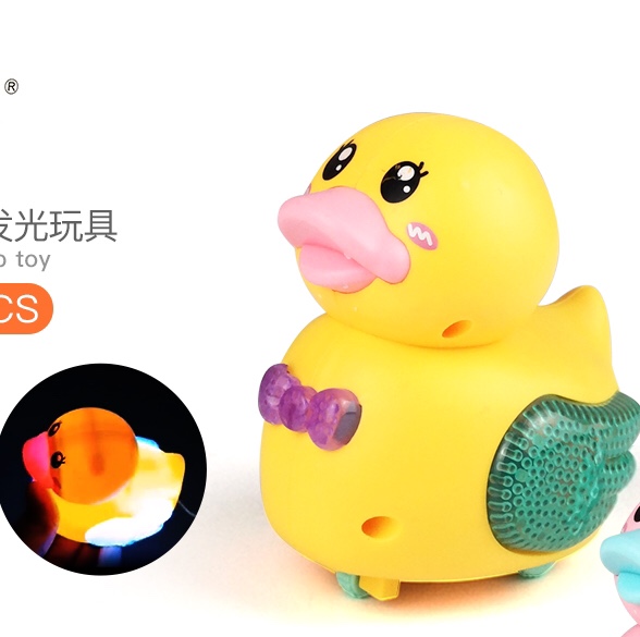 趣味拉力灯光小萌鸭，拉力上链前进带灯光，三色混装，边走边发光白底实物图