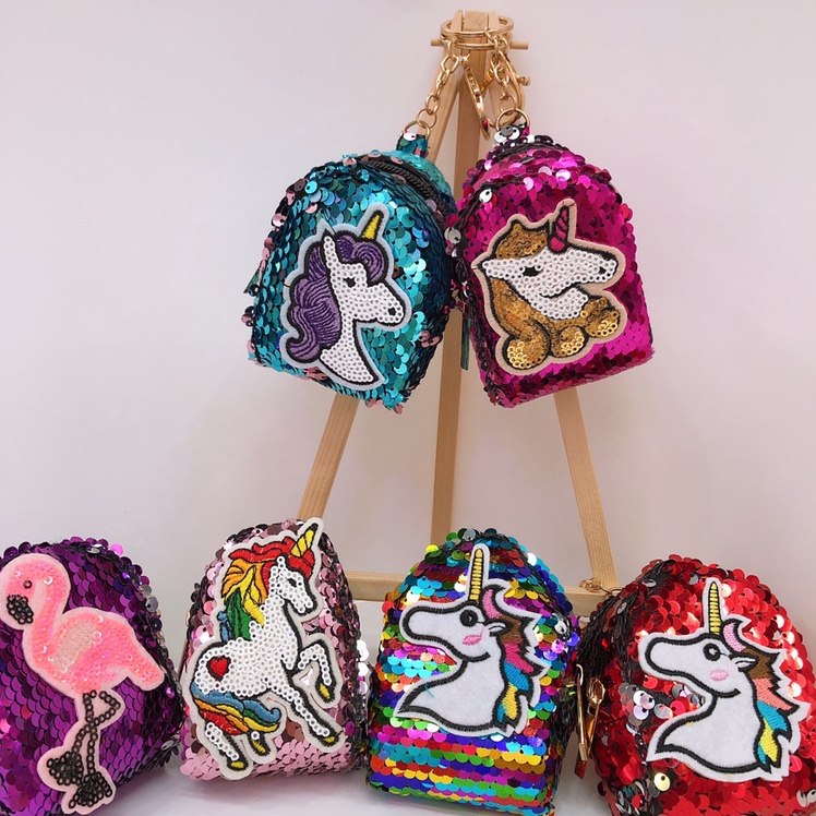 Sequin cartoon strip mini zero wallet key chain pendant details Picture