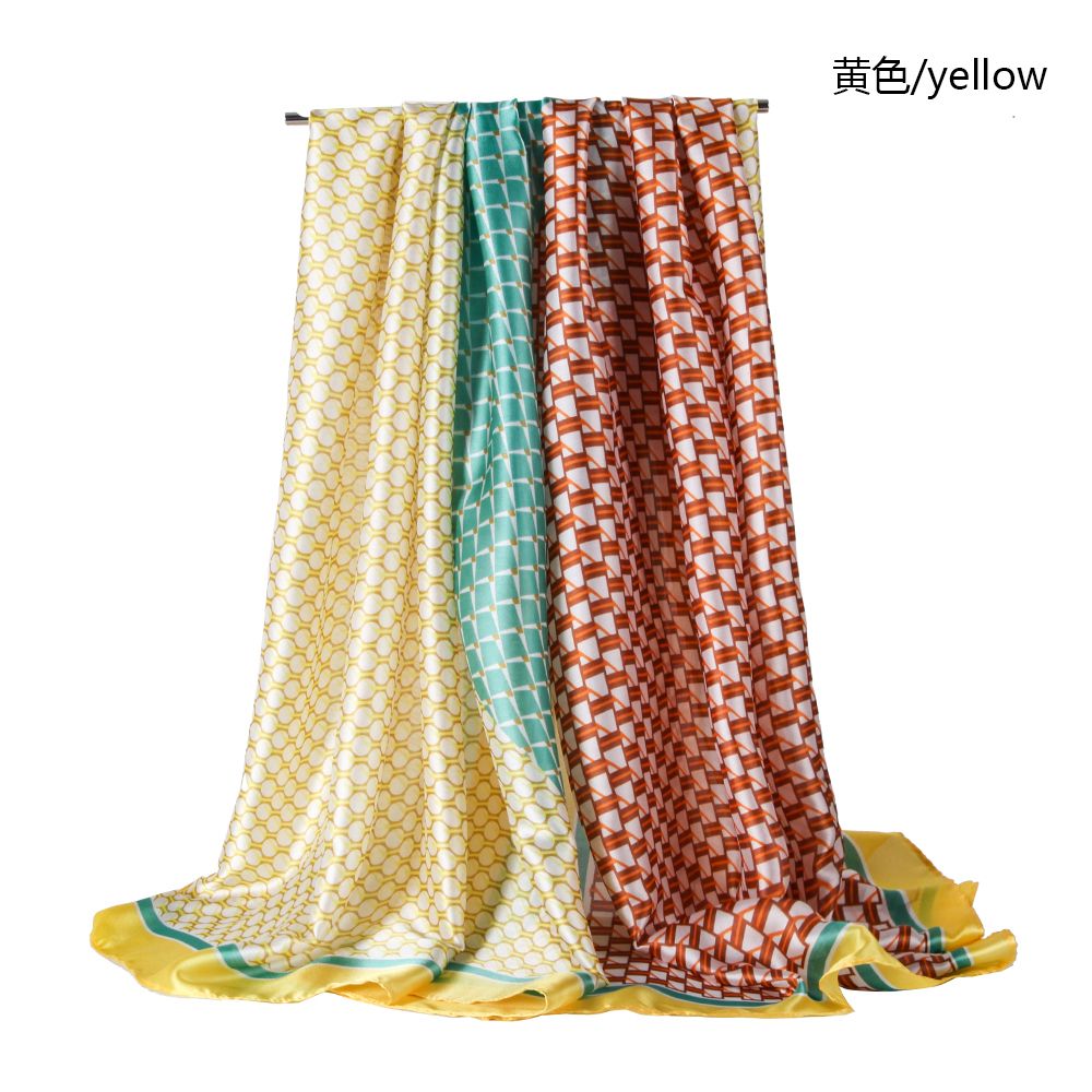 Silk satin triangular geometric spliced women's scarves, extra-large and long styles, spring and autumn scarves are in stock and selling well undefined