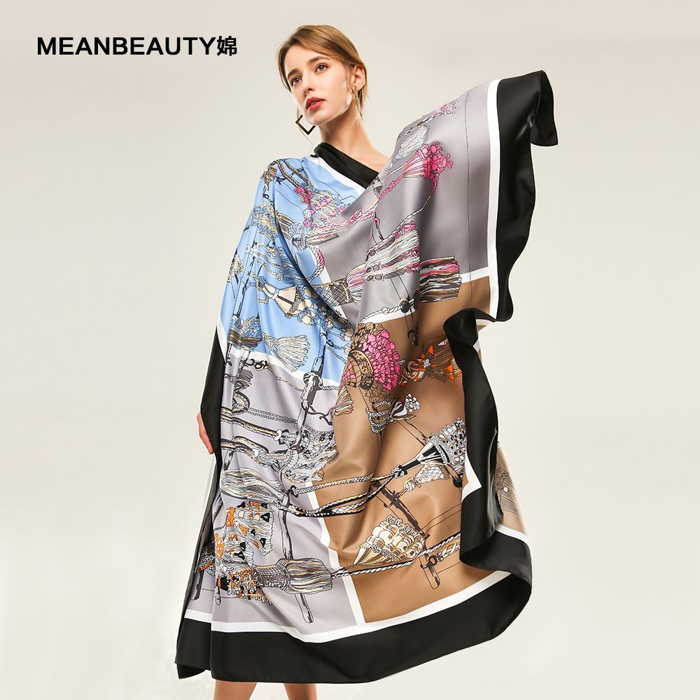 Origin Goods Twill Silk Hot Gold Beard Pattern Large Square Scarf Women Spring And Autumn Outdoor All Matching Style Scarf
