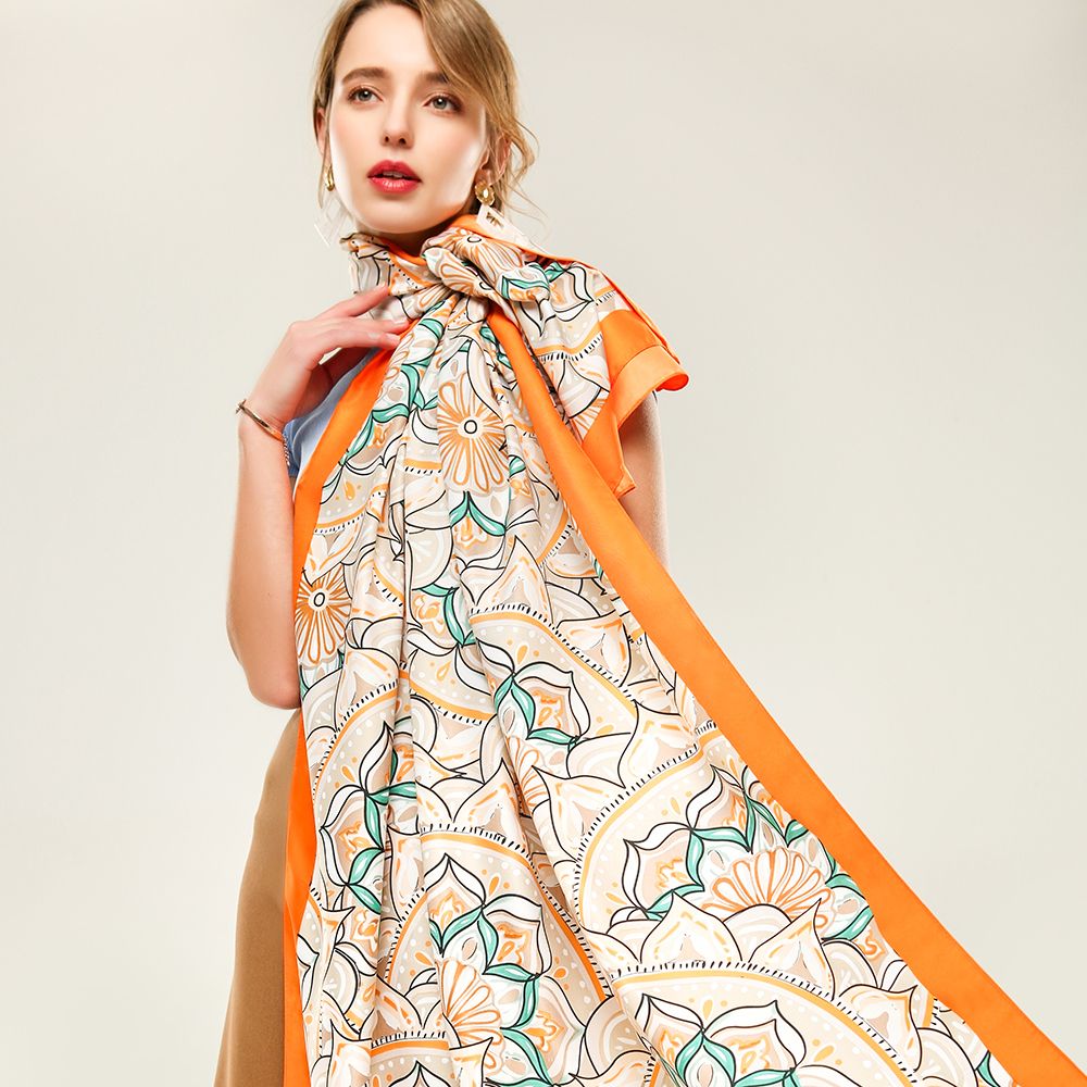 Amazon Goods Polyester Material Fashion Printed Scarf Twill Silk Circle Pattern Scarf In Stock Specification drawing