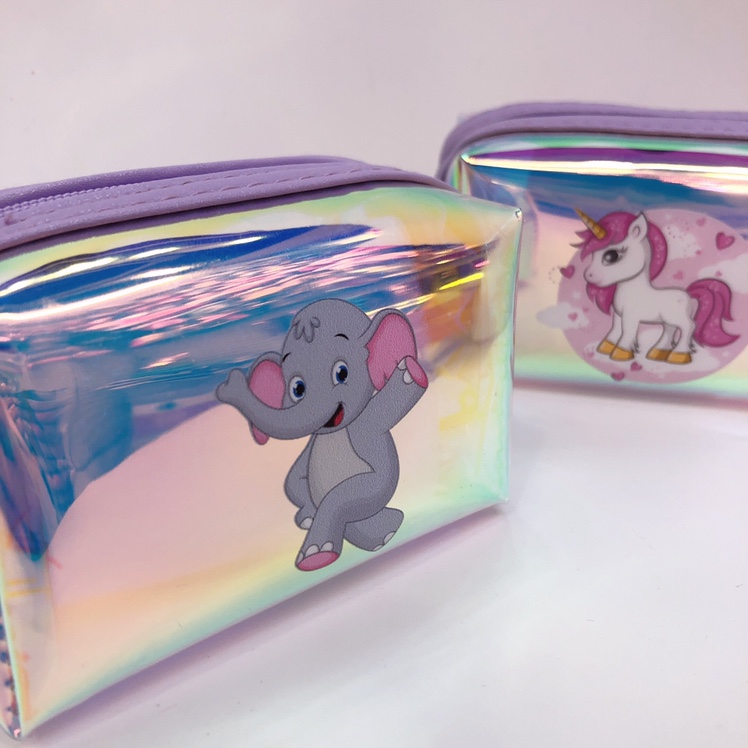Cartoon printed unicorn little Elephant square bag purse keychain pendant details Picture