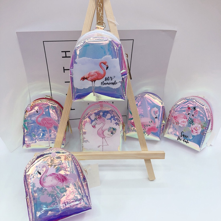 Reflective Flamingo printed miniature wallet keychain pendant details Picture