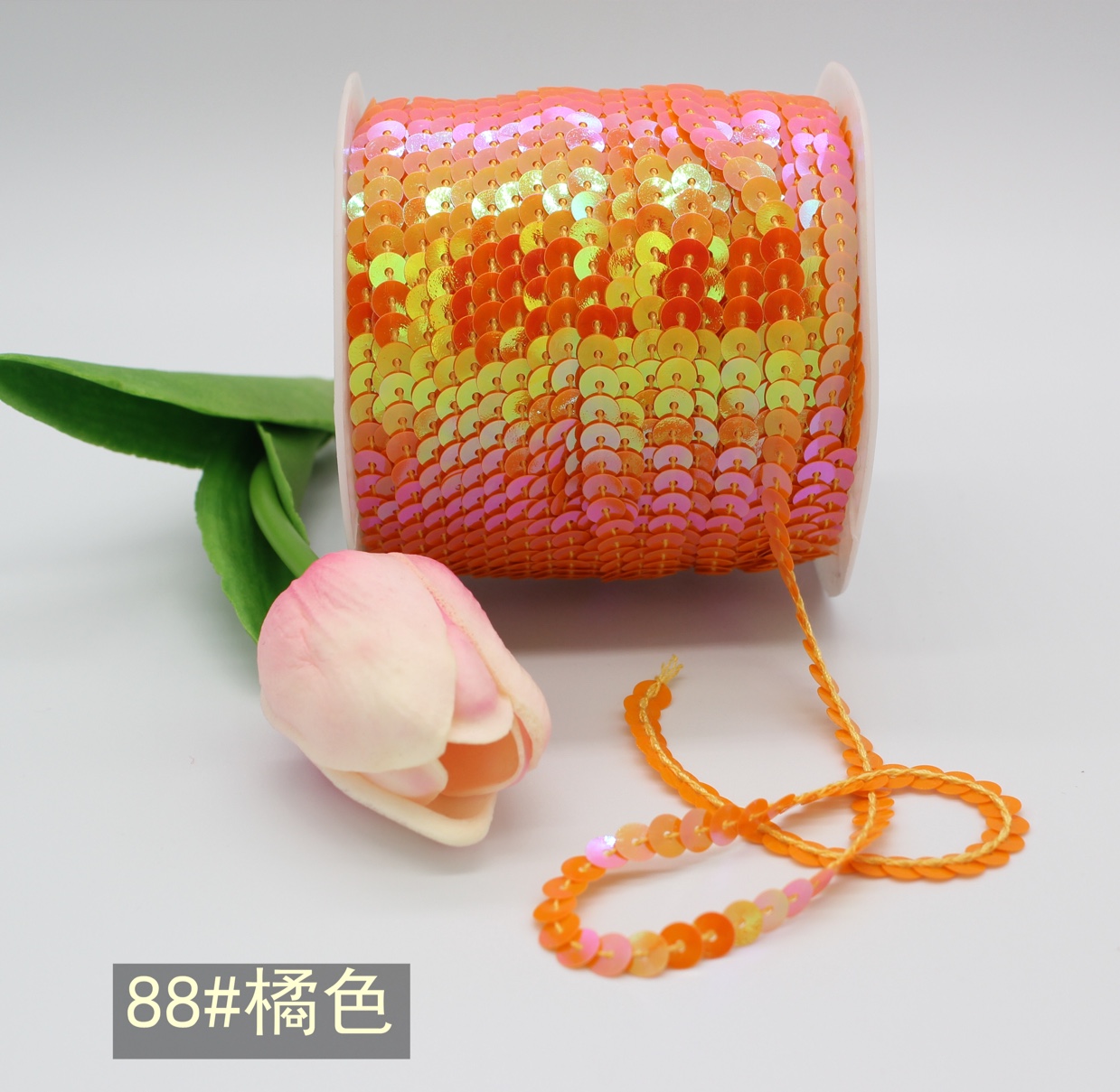 厂家直销爆款6mm马卡龙色PVC珠片带 现货款 sequin belt细节图