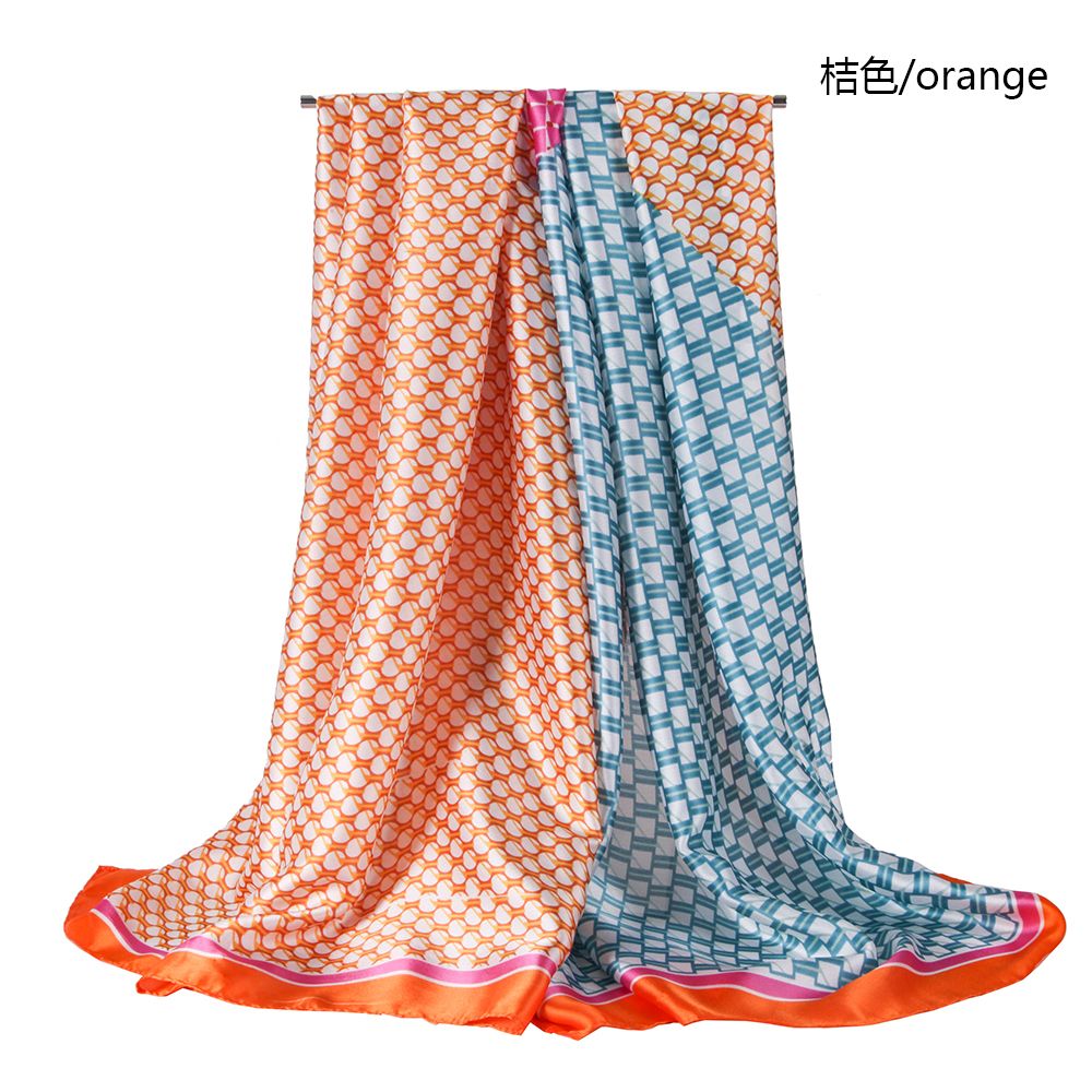 Silk satin triangular geometric spliced women's scarves, extra-large and long styles, spring and autumn scarves are in stock and selling well undefined