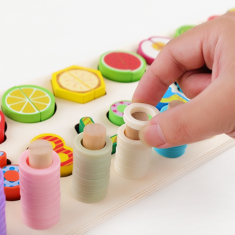 Wooden toys for educational early education, fruit matching, logarithm-board, strong fun, rich colors, logical thinking ability, hand-eye coordination, parent-child games, early education enlightenment training Item Picture