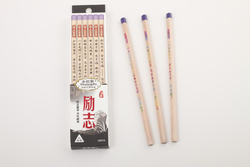 Yiwu Good Quality Small pine Wood original wood color triangular HB black pencil factory direct sales HJ3012 detail image 3