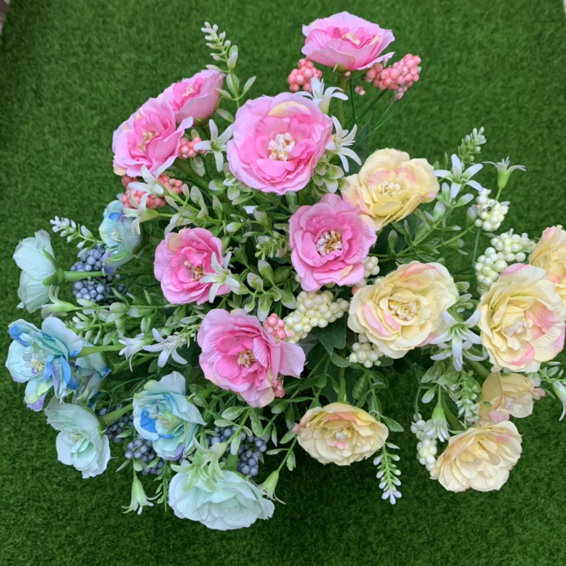 厂家直销仿真花室内装饰摆设桌面单支假花客厅装饰插花干花花束摆件（7头春油画向阳玫）