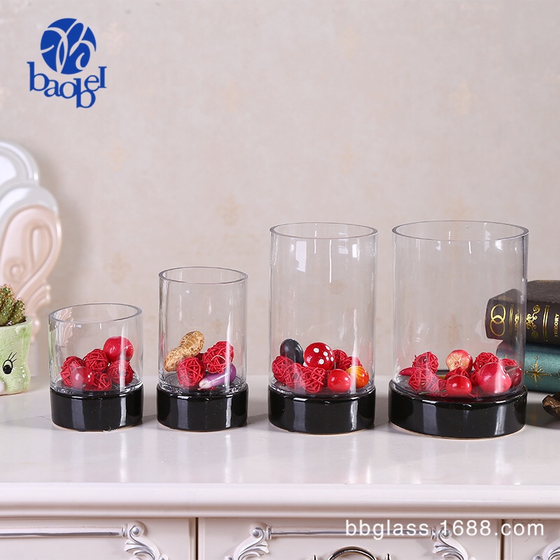 Transparent glass candlestick with ceramic base BB184M