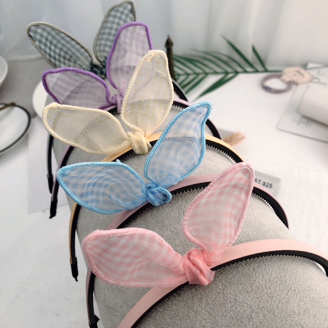 Bunny-Ear Headband Girly Hair Accessories Solid Color Bow Yarn Yarn Headband Hair Accessories Clip