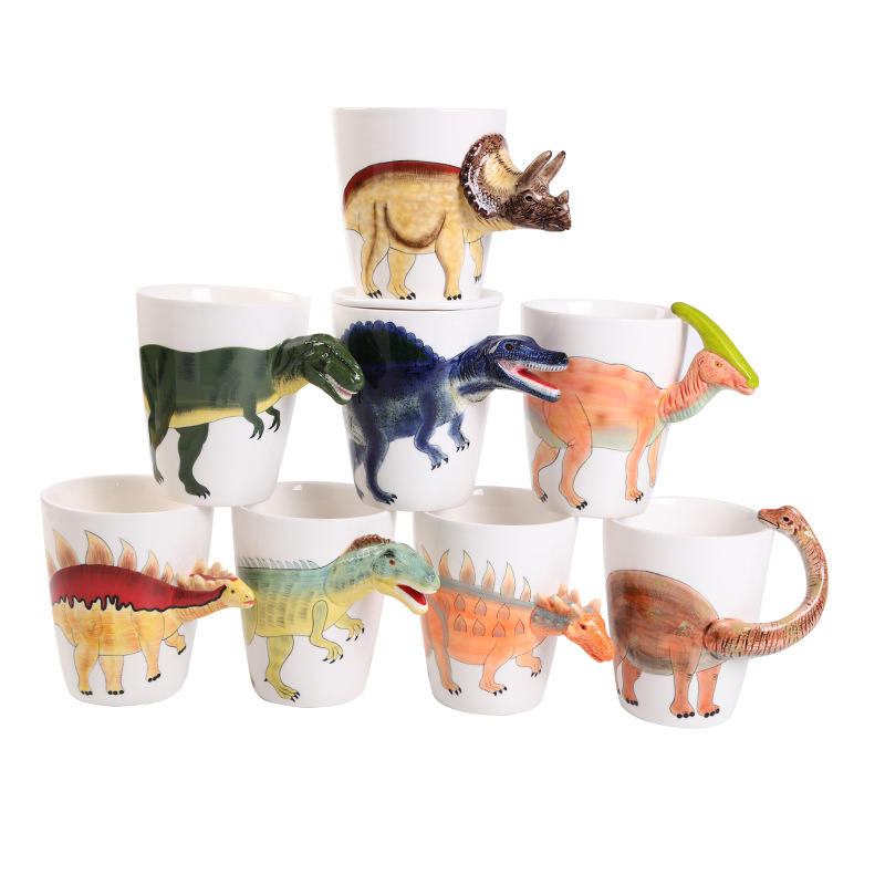 Customized wholesale of 3D stereoscopic painted mugs, cartoon dinosaur water cups, coffee cups and ceramic cups