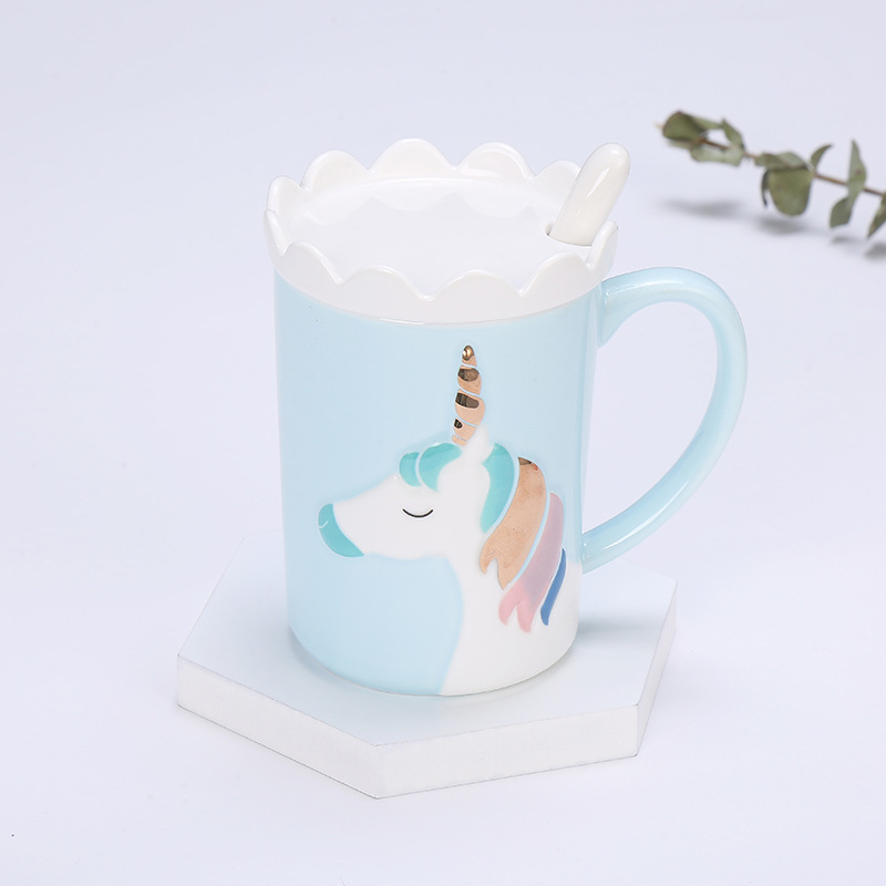 New creative cartoon mugs with spoon LIDS, ceramic coffee cups, cute office household water cups, custom wholesale Specification image