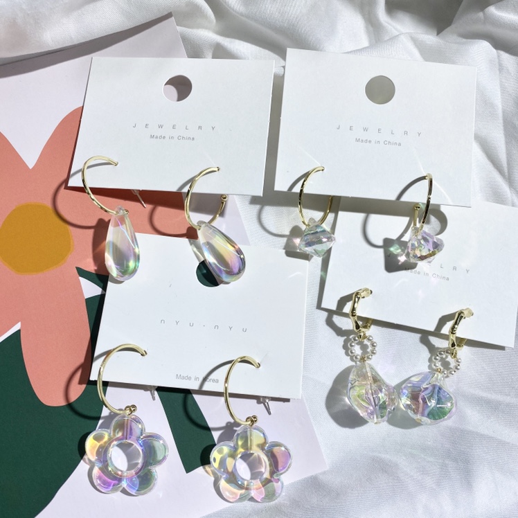 Acrylic AB colored bead earrings with flowers and water drops details Picture