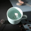 Creative covered ceramic mugs, cartoon three-dimensional cute animal coffee cups, cute women's customizable water cups undefined