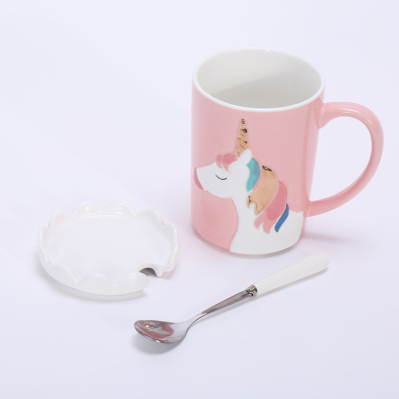 New creative cartoon mugs with spoon LIDS, ceramic coffee cups, cute office household water cups, custom wholesale Item Picture