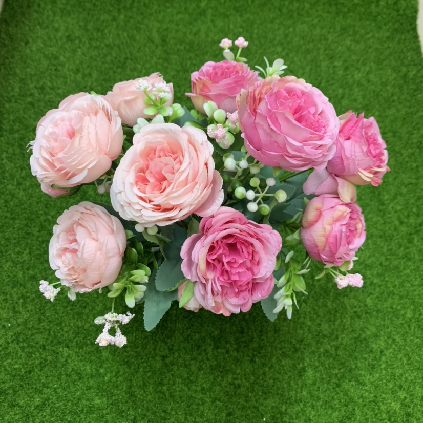 厂家直销仿真花室内装饰摆设桌面单支假花客厅装饰插花干花花束摆件（5头春色洋牡丹）