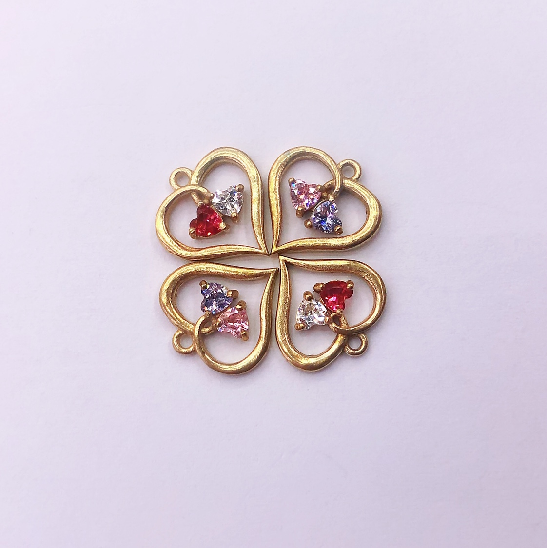Factory Direct Korean Peach Heart Copper Pendant Two-Color Zircon (Rose Red + White, Purple + Powder)