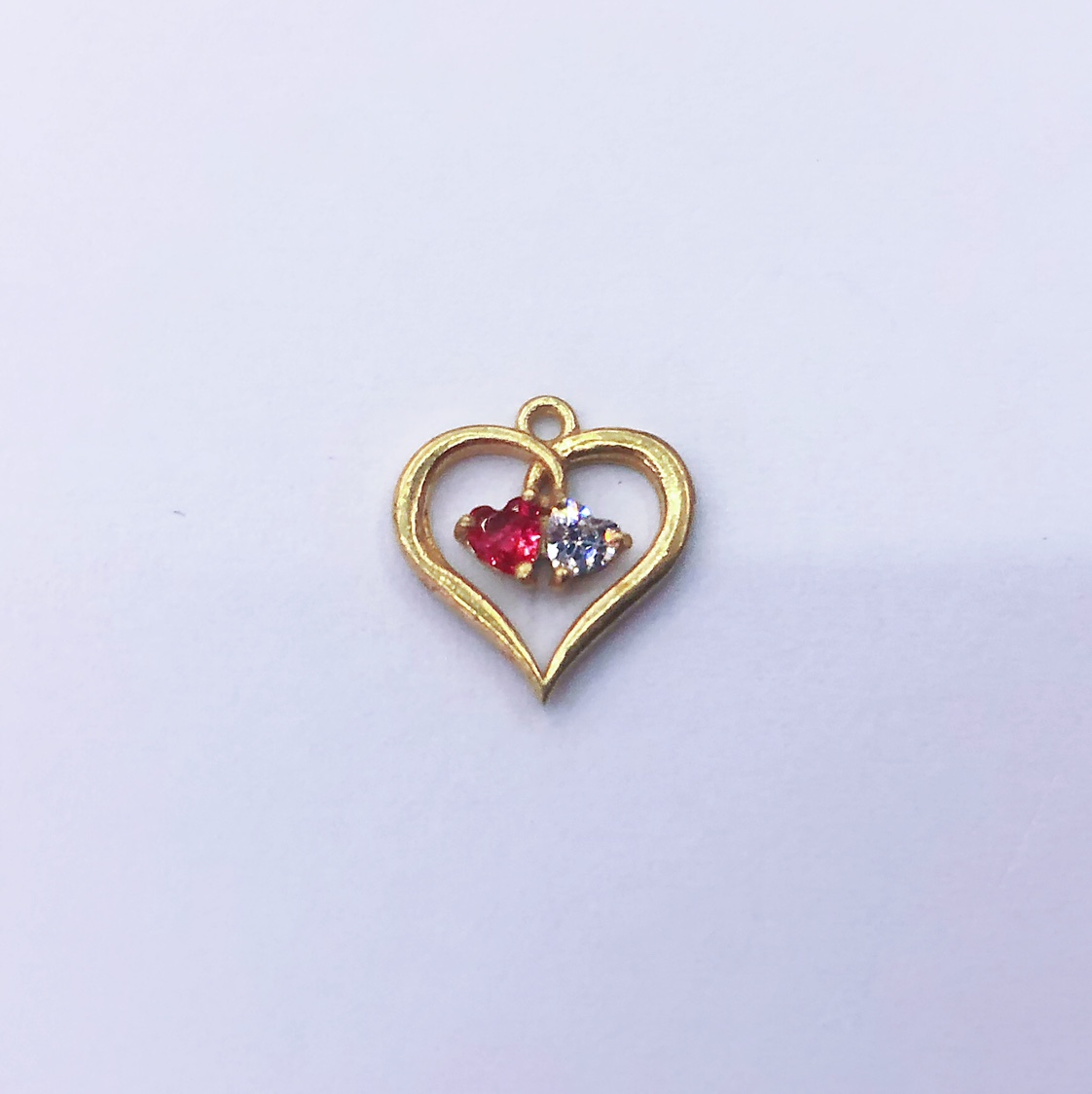 Factory Direct Korean Peach Heart Copper Pendant Two-Color Zircon (Rose Red + White, Purple + Powder) Specification drawing