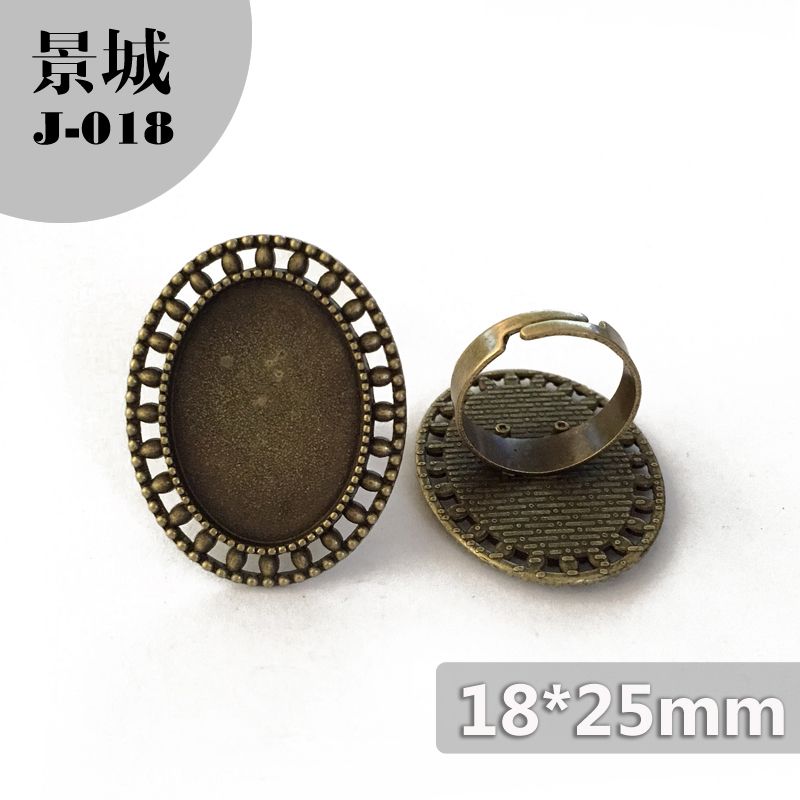 20x30mm圆形复古戒指时光宝石底托diy饰品配件开口戒指托可调节景城J-029589