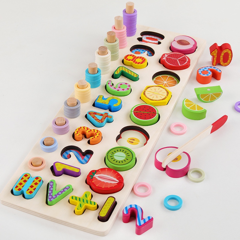 Wooden toys for educational early education, fruit matching, logarithm-board, strong fun, rich colors, logical thinking ability, hand-eye coordination, parent-child games, early education enlightenment training Specification image
