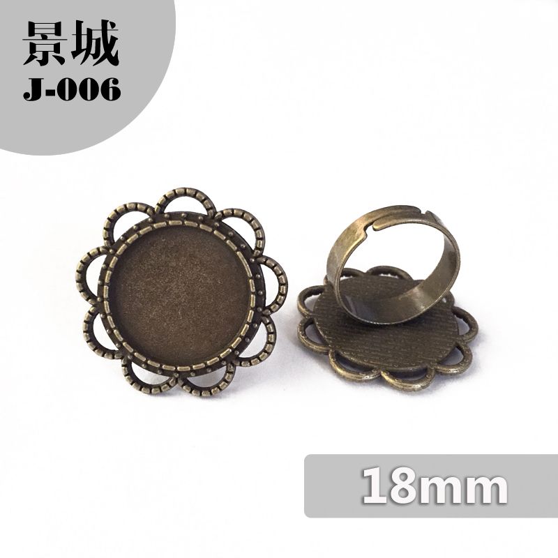 18mm圆形复古戒指 时光宝石底托 diy饰品配件开口戒指托 可调节050
