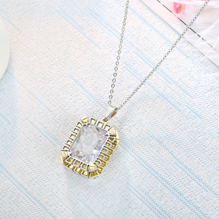 European and American fashion style three-layer Mosaic clip zirconium stainless steel necklace rectangular white zirconium choker thumbnail