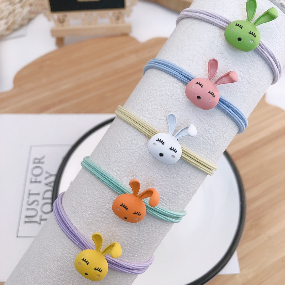 Cute Bunny Alloy Head Rope Girl Hair Rope Hair Accessories Mixed With Cartoon Rubber Band