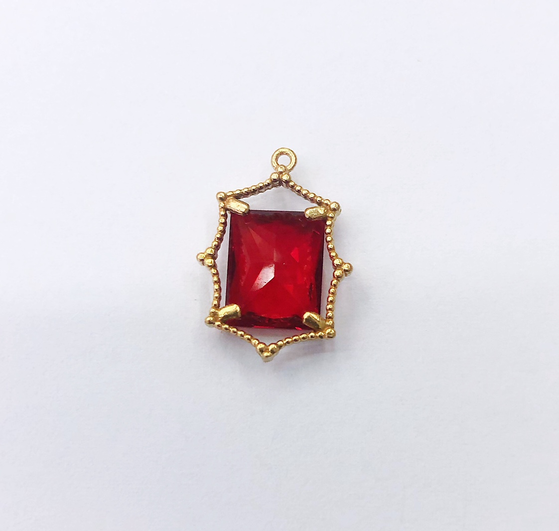 Factory Direct Korean Rectangular Copper Pendant Multi-Colored Glass Main Stone (Lake Blue, Black, Red, White, Sapphire) details Picture