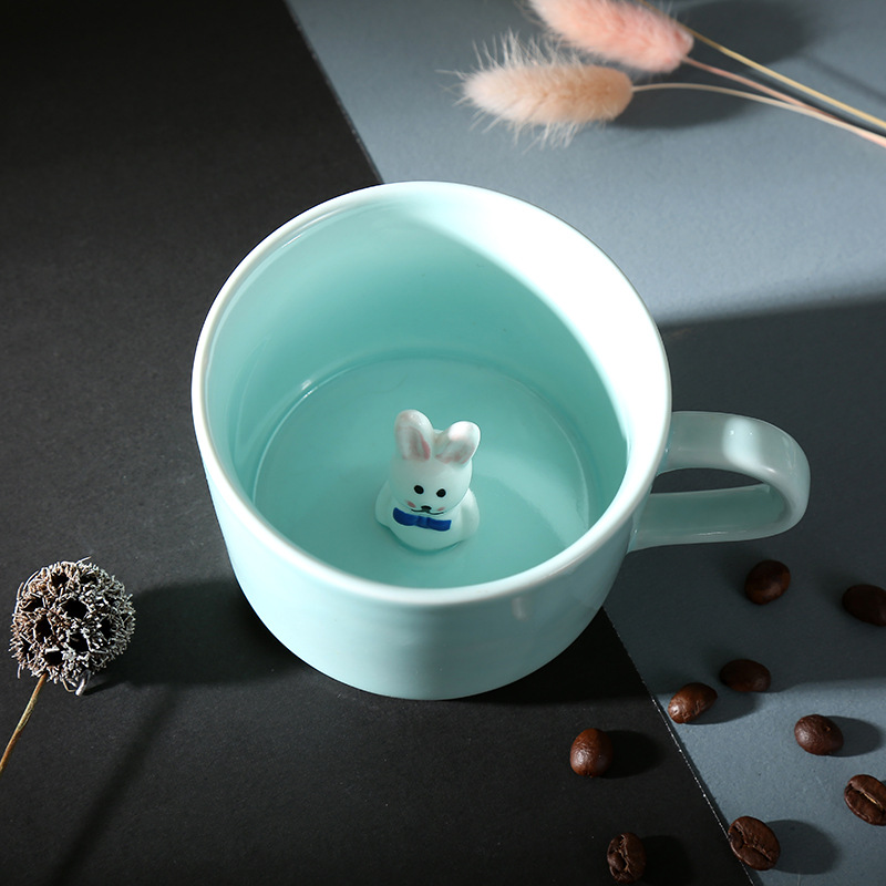 Creative covered ceramic mugs, cartoon three-dimensional cute animal coffee cups, cute women's customizable water cups undefined