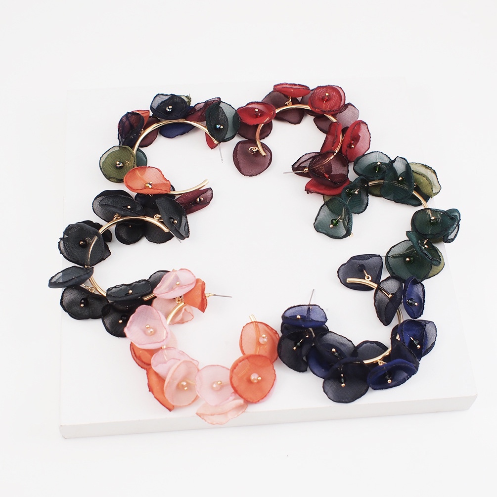 European and American designer cloth flower earrings thumbnail