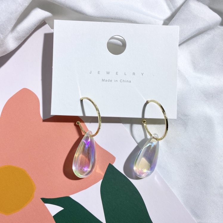 Acrylic AB colored bead earrings with flowers and water drops Item Picture