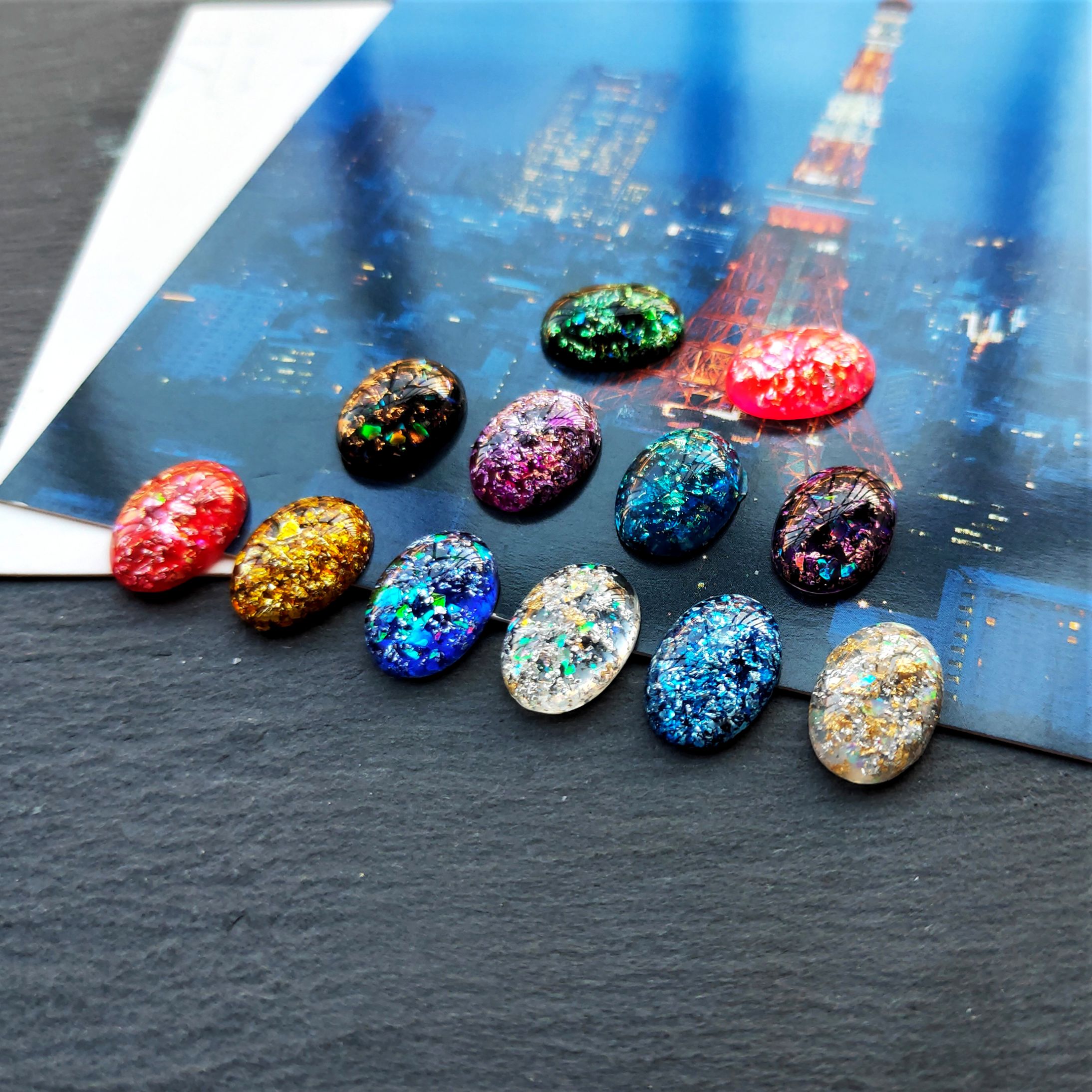 Resin imitation stone oval-shaped colored stone ring face 13*18 handcrafted diy ancient-style earrings phoenix crown hairpin accessories material