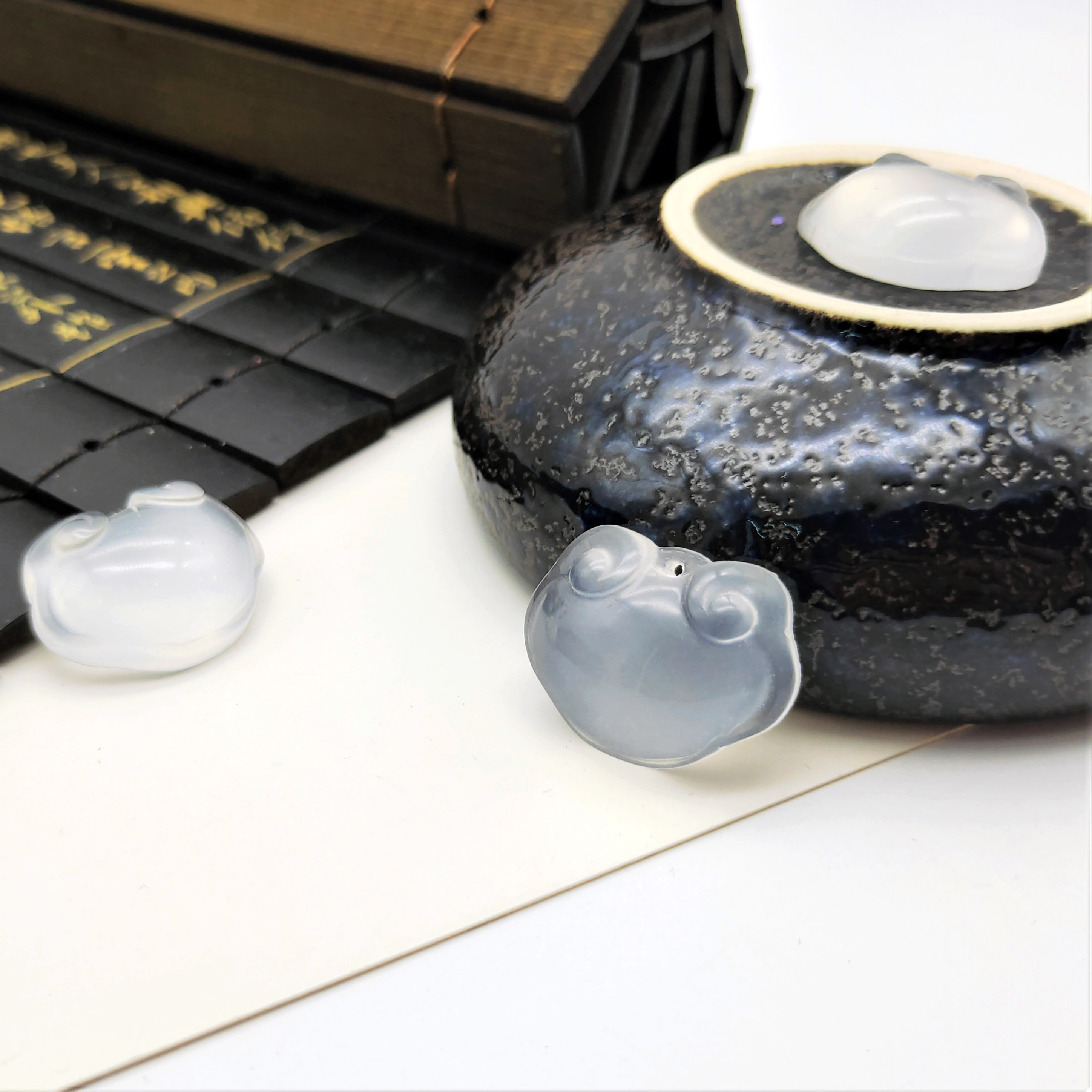 New resin imitation water foam jade baby lock, DIY ancient-style hair hairpin, material accessory, accessory, pendant and accessory detail image 2