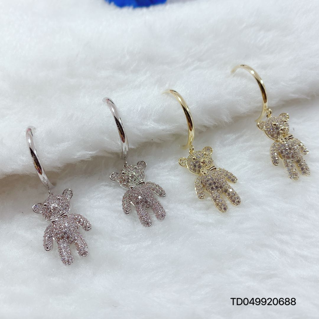 Temperament Bear full zirconium s925 silver needle