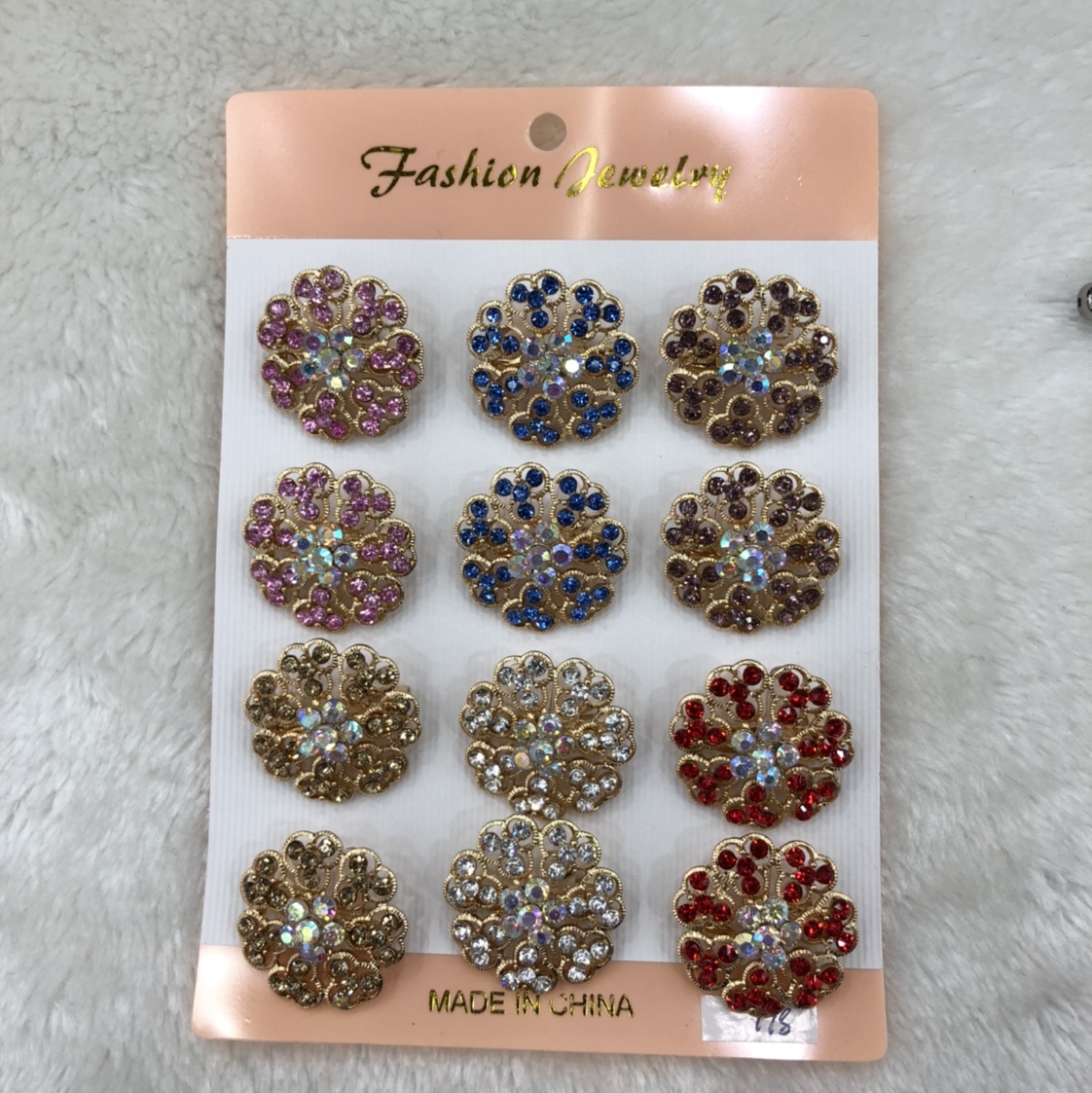 Brooch 12 one card rhinestone gold silver