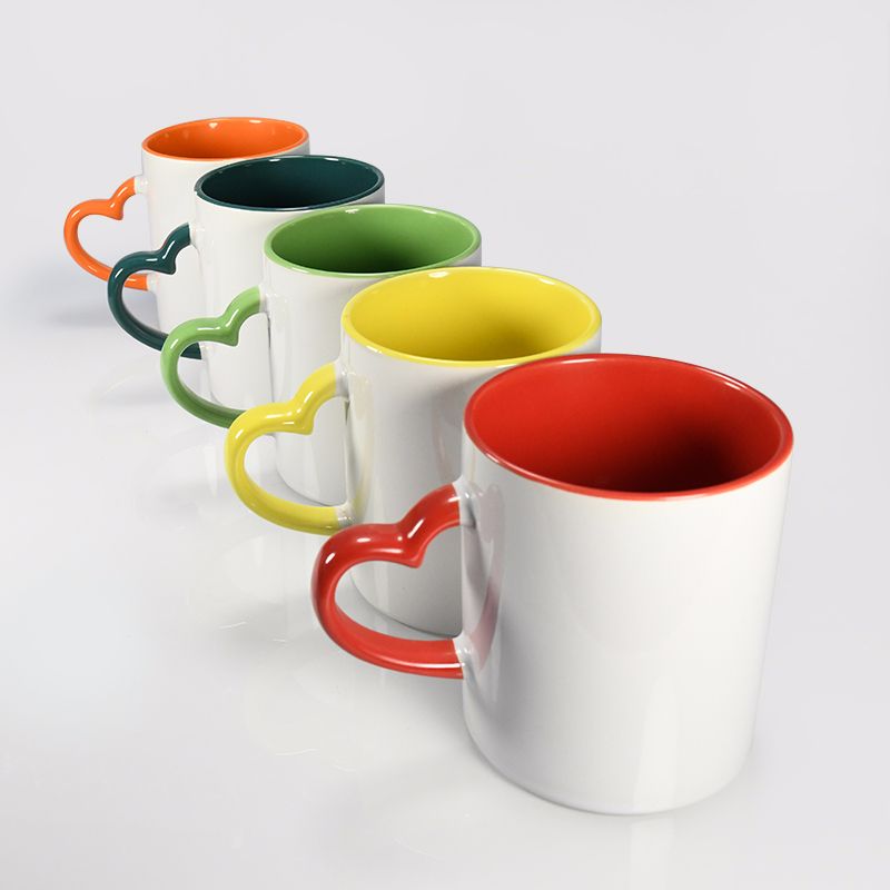 厂家直销心形手把内色色把杯热转印350ML陶瓷杯