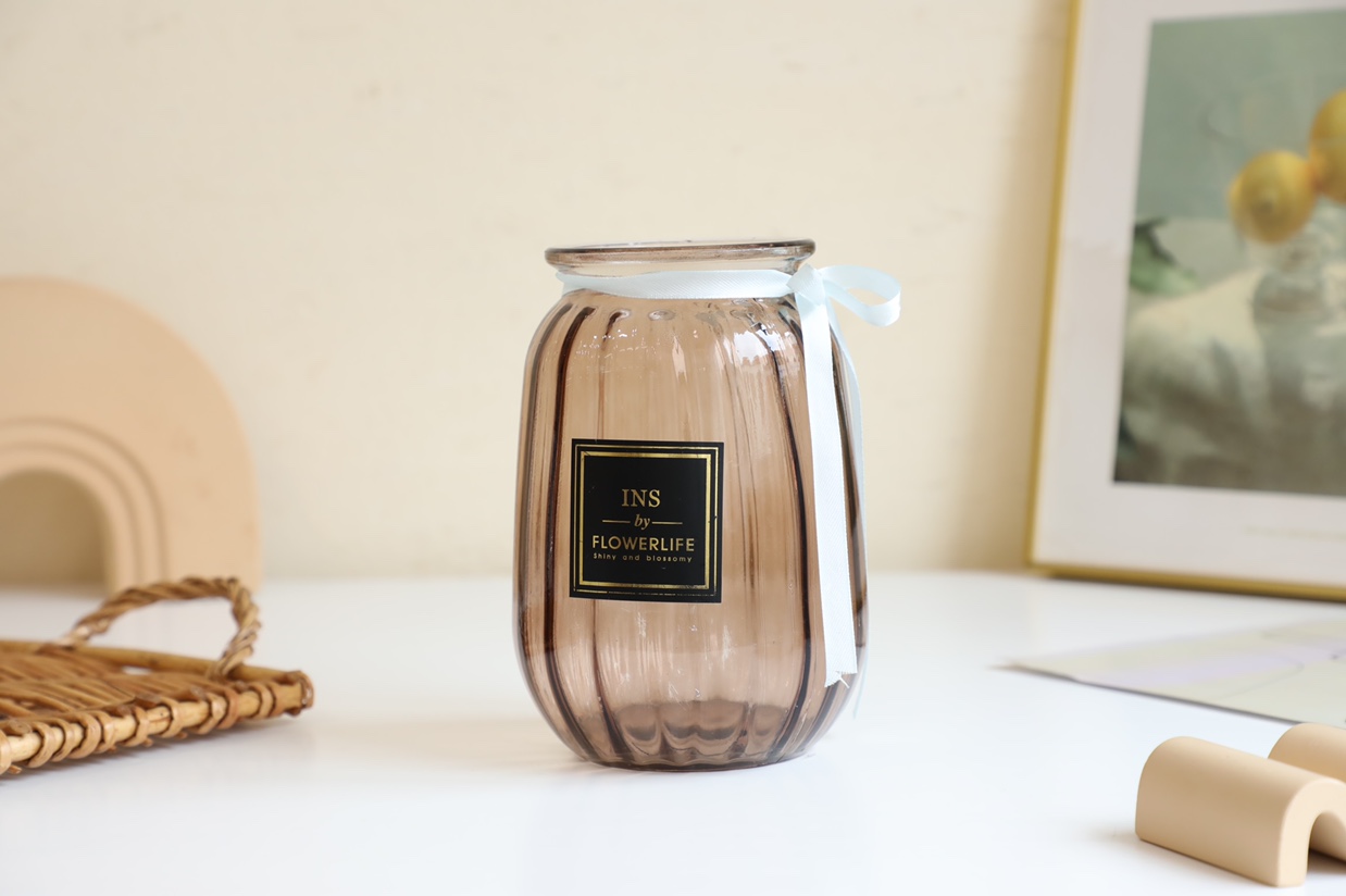 Colorful glass vase pumpkin creative home decoration craft ornament details Picture