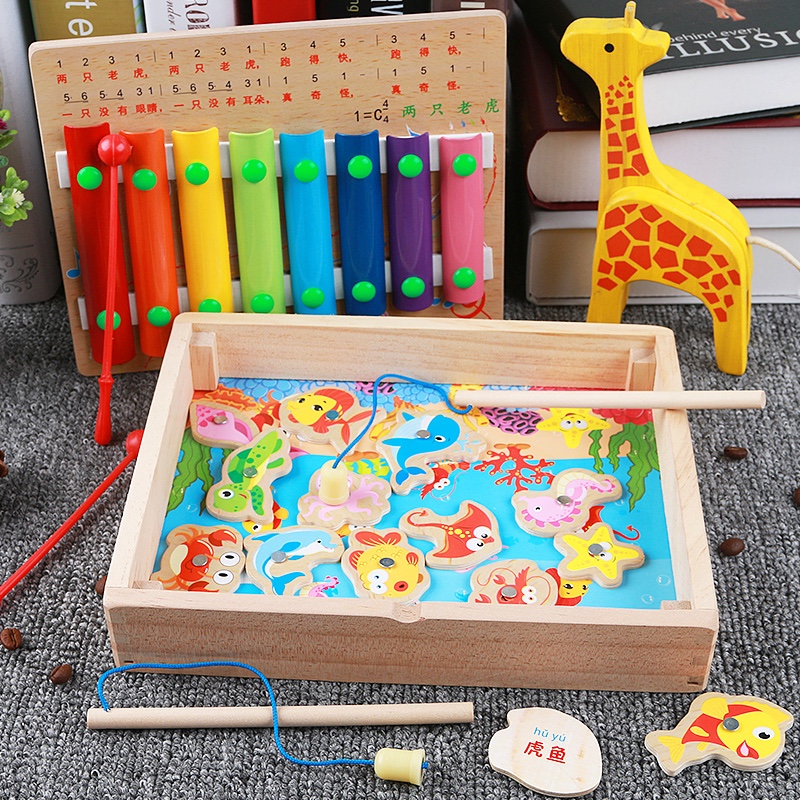 The wooden toy multi-functional fishing box is highly entertaining and comes in a variety of colors. It can exercise babies' hand-eye coordination, visual ability, logical thinking ability, early education enlightenment training, and is a parent-child game